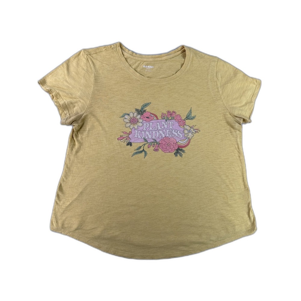 Old Navy Plant Kindness Graphic Tee Floral Yellow L Cotton Crewneck Short Sleeve